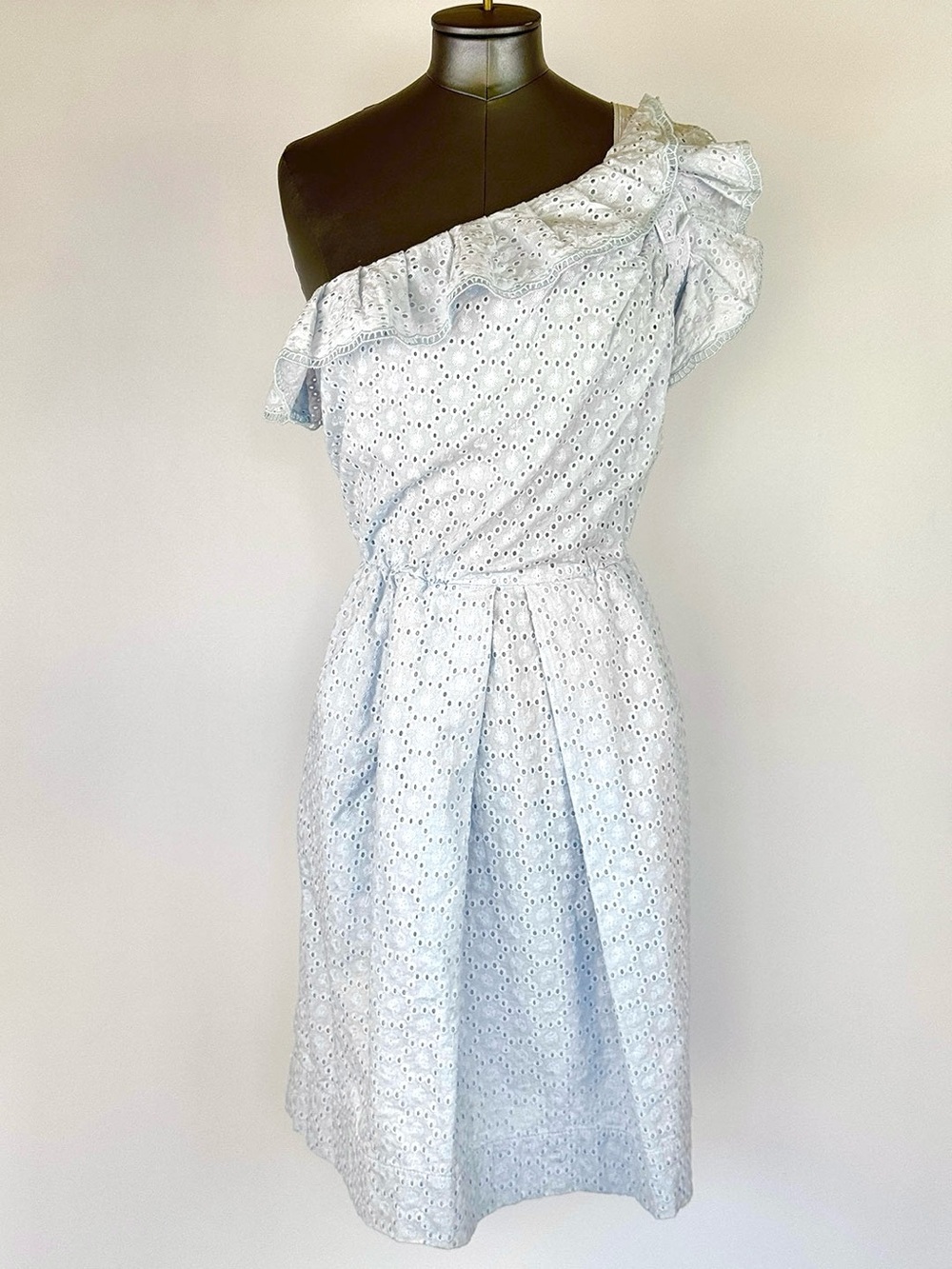 See by Chloé One-Shoulder Eyelet Dress in Pale Blue Size 6 - Picture 4 of 8